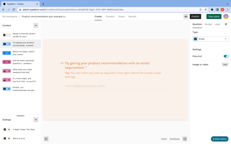 gated quiz typeform