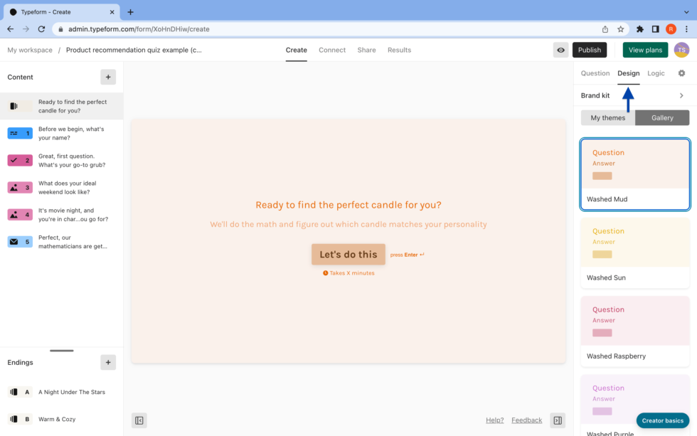 typeform customize quiz screen