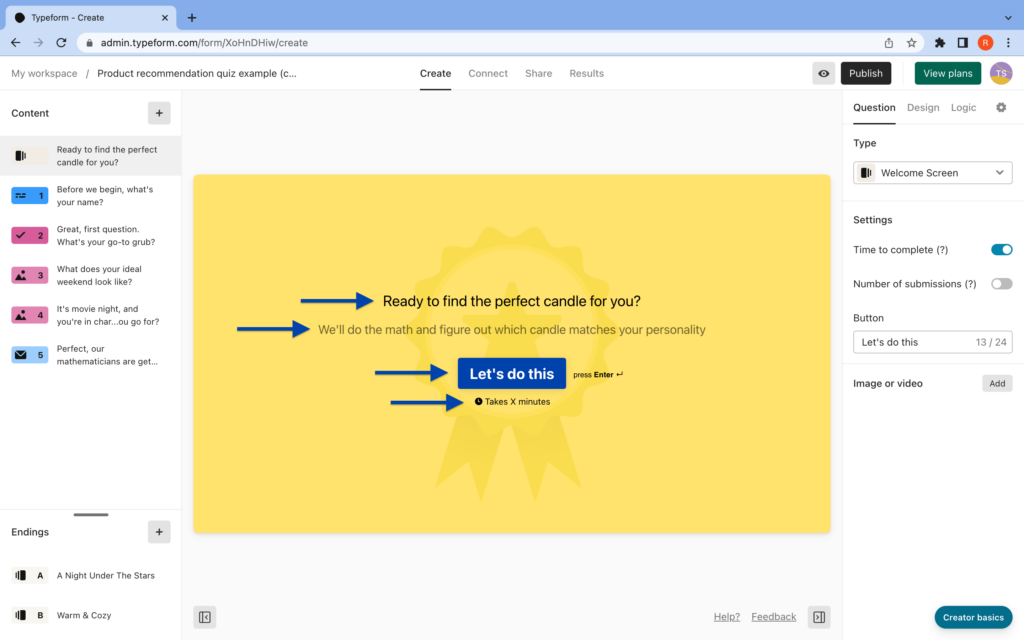 typeform personalized quiz