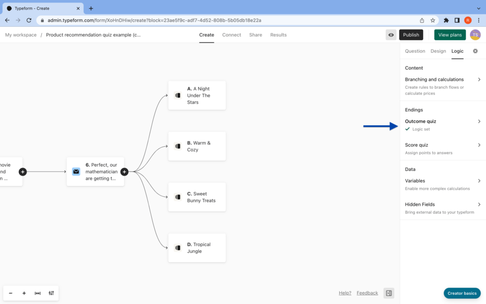 assign your product recommendations in typeform