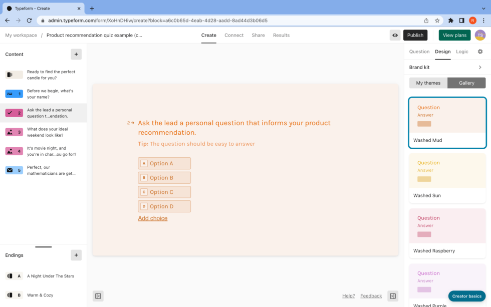 typeform product quiz