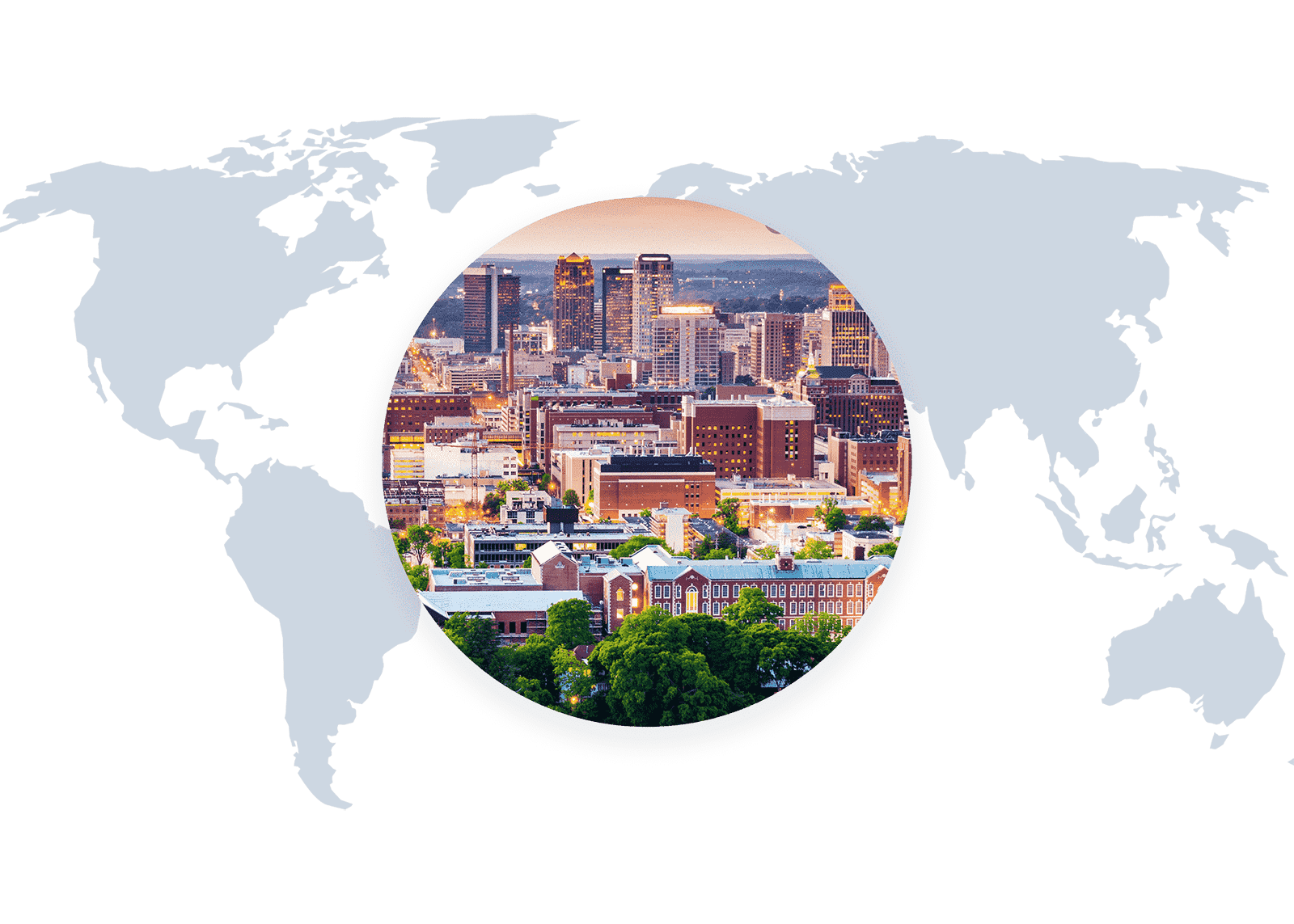 World-map-Birmingham Image of Birmingham, Alabama and World Map
