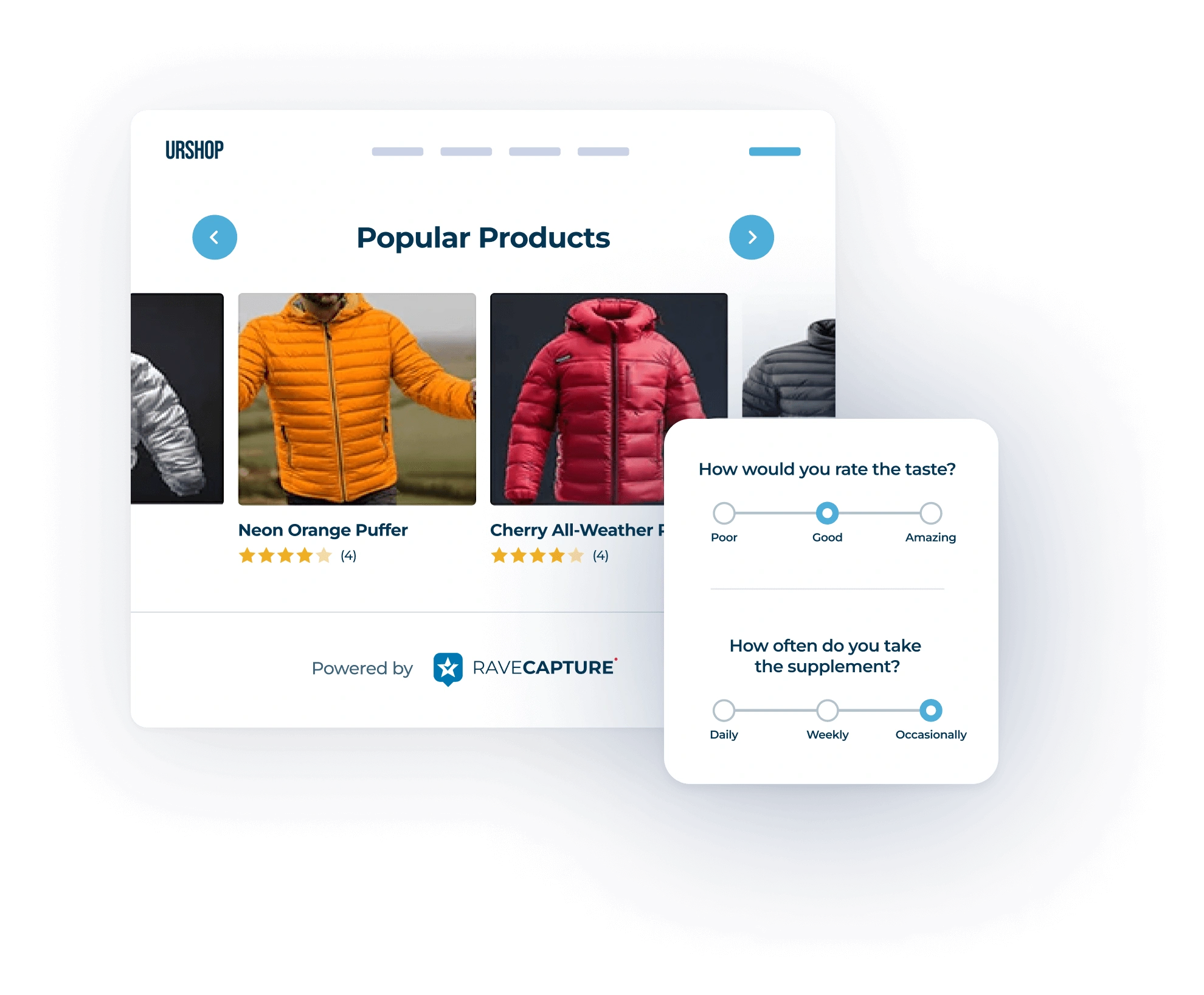 Apparel & Fashion-01 apparel brand store page showing visual gallery and survey