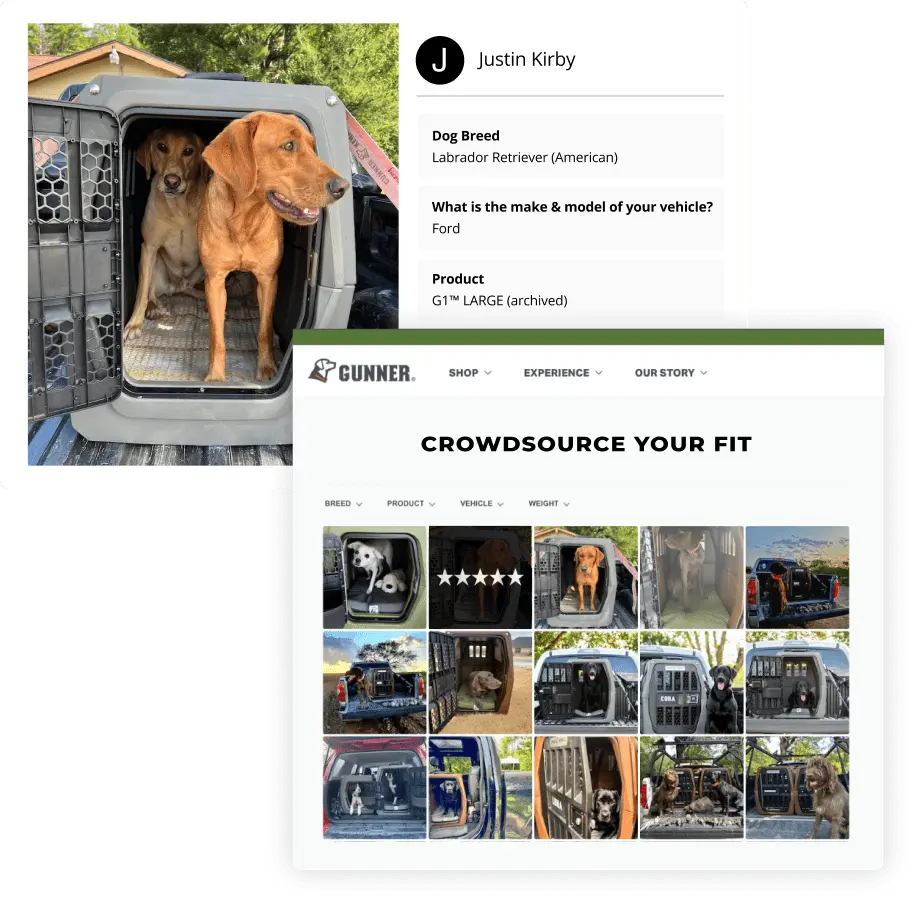 display-product-galleries Gunner Kennels product gallery widget with a customer review survey