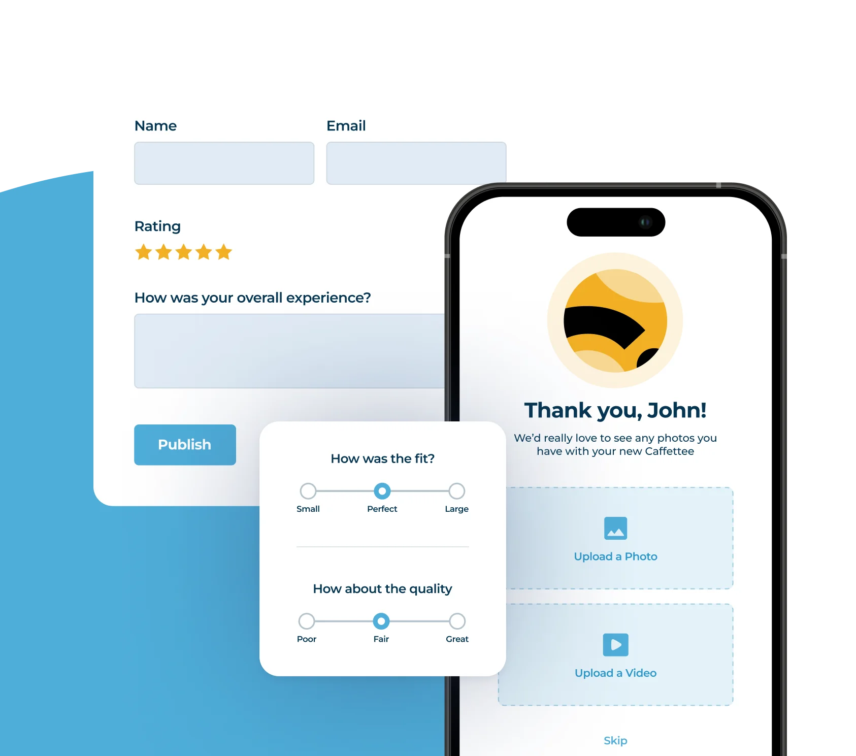 Reviews, NPS, and fit ratings automate email review requests